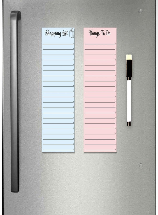 True Flair Shopping List with to Do List Magnetic Grocery Fridge Magnet, 9x24 cm with Marker (Blue & Light Pink, Medium) - Image 1